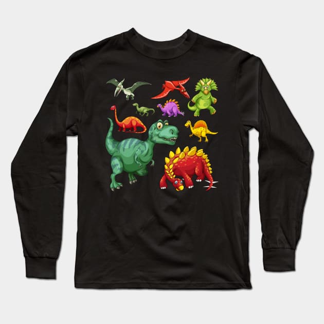 Assorted Illustrated Dinosaurs Long Sleeve T-Shirt by bluerockproducts